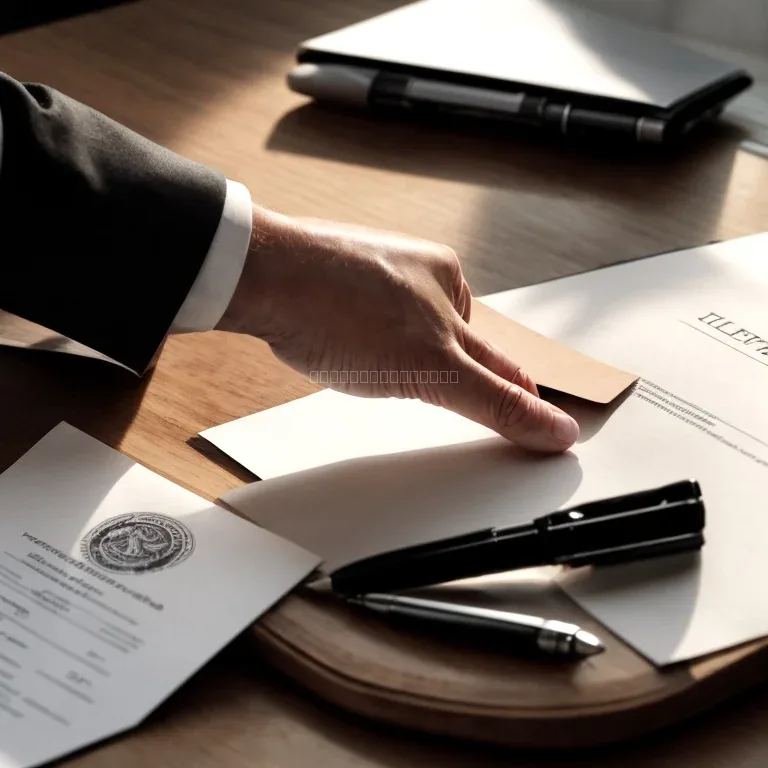 Desk with documents and official stamp